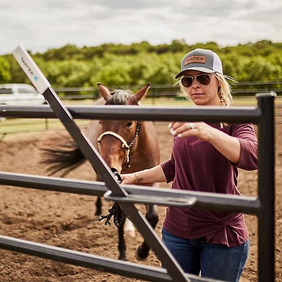 Tarter 6 ft. x 9 ft. 6-Bar Equine Corral Walk Through with 5 ft. Tall Gate, 1-3/4 in. Tube, Gray