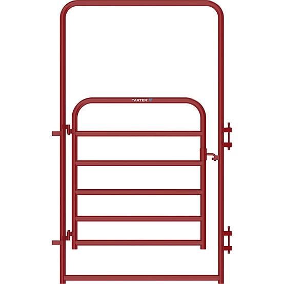 Tarter 62 in. x 96 in. Extra Heavy-Duty Bullmax Walk Through Corral Gate with 4 ft. Arch, 1-3/4 in. Tube, Red